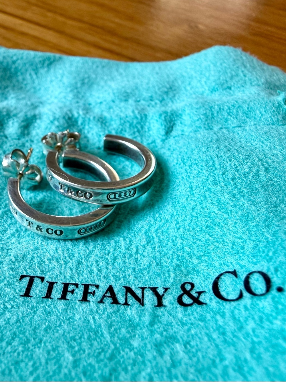 Tiffany & Co. 1837 Narrow Hoop Earrings Sterling Silver 925 18mm w/ Pouch